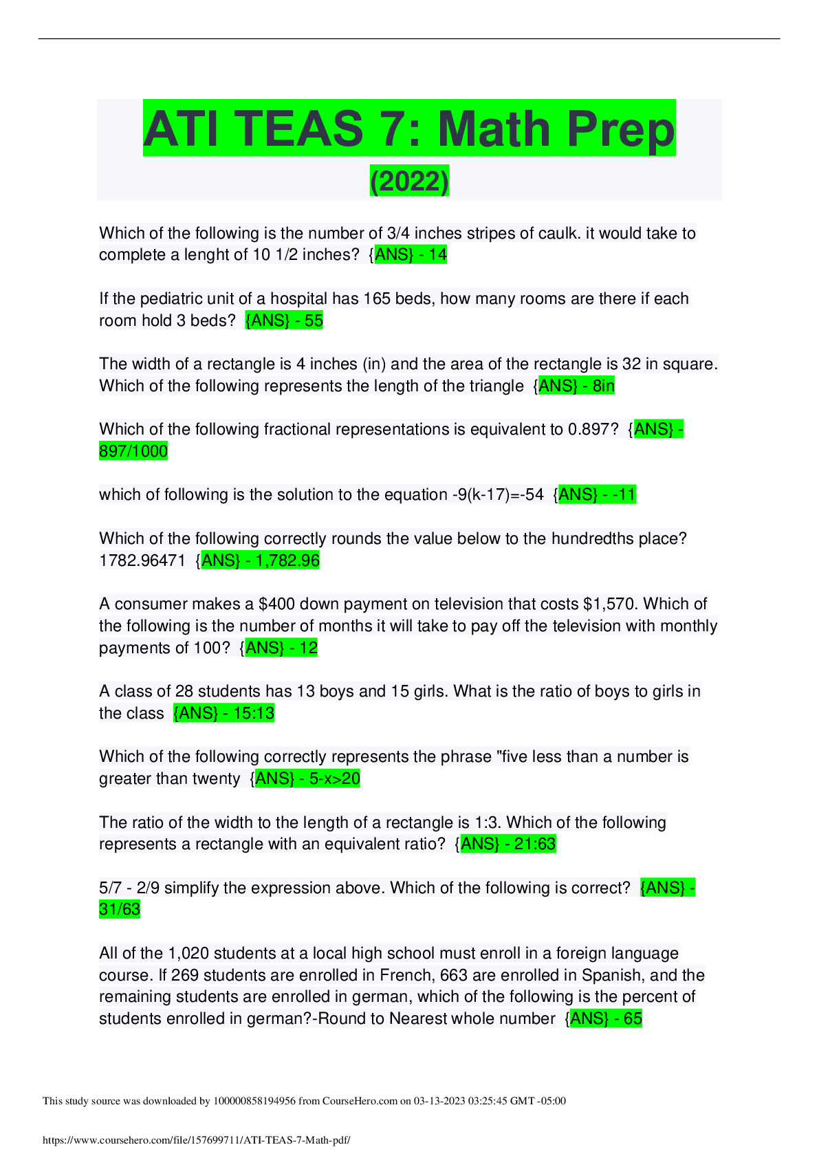 Preview image for ATI TEAS 7 Math Prep(202223)